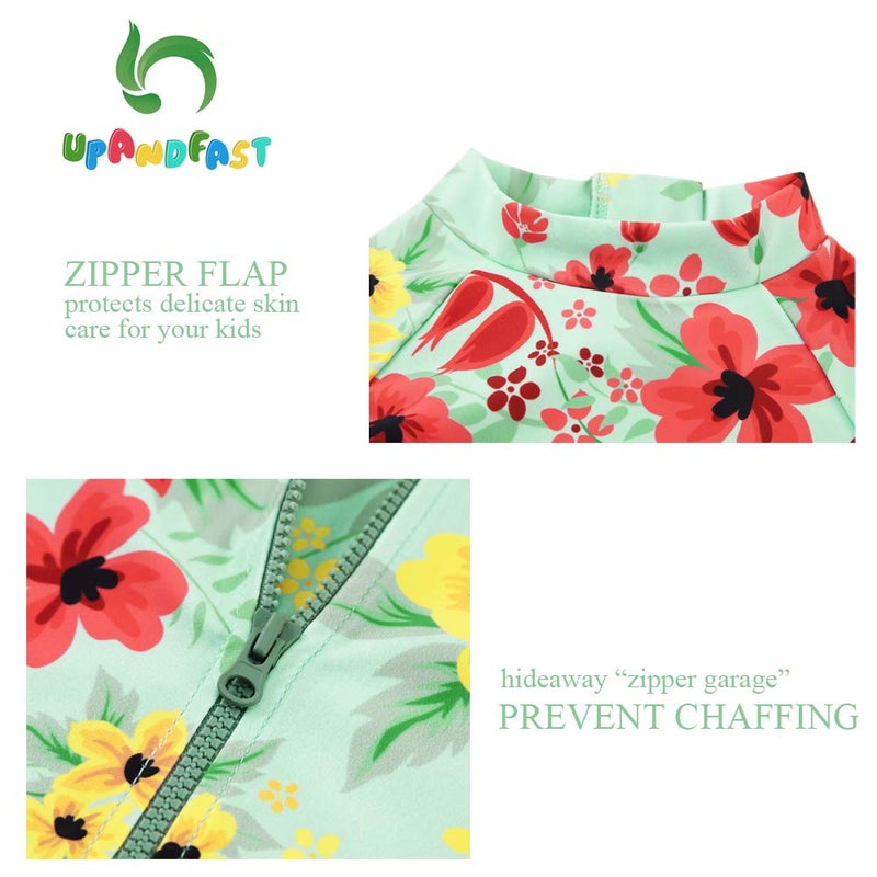 upandfast Baby/Toddler Girl One Piece Zip Sunsuits with Sun Hat UPF 50+ Sun Protection Infant Beach Swimsuit (Light Green(LS), 12-18 Months) - Image 4